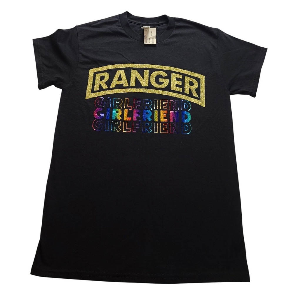 Gildan Ranger Girlfriend‎ Rainbow Gold Glitter Women's T-Shirt Black Small NWT